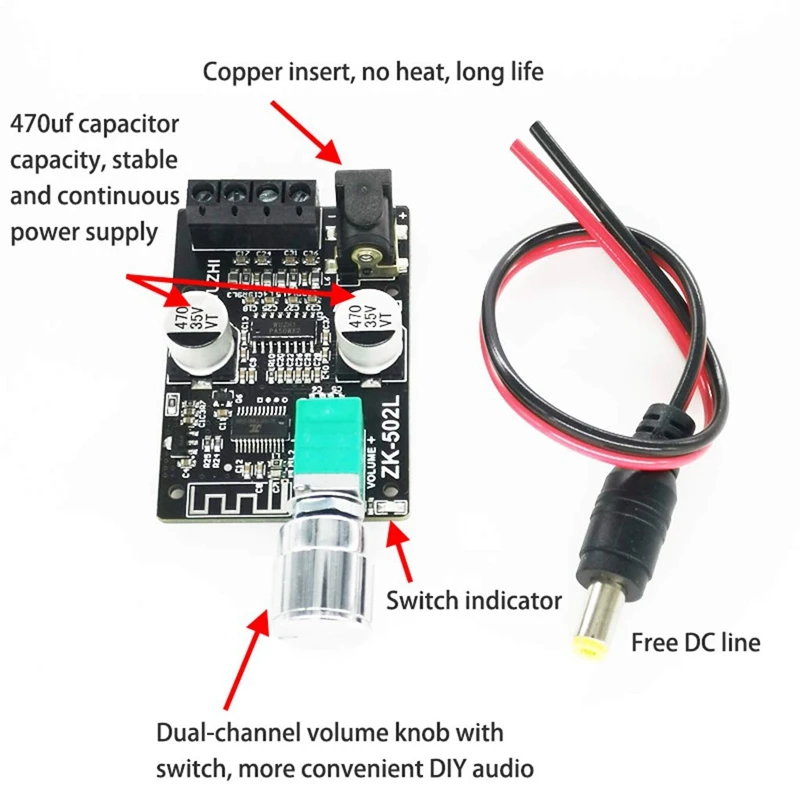 ZK 502L Bluetooth 5 0 беспроводной цифровой усилитель мощности стереоплата 50Wx2