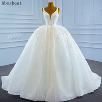2021 wedding dress ball gown elegant fancy beading small train puffy bridal gown wedding elegant v neck lace up back new arrival
