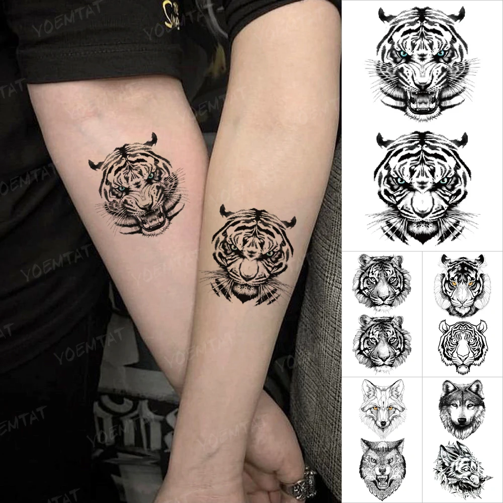 

New Animal Transfer Waterproof Temporary Tattoo Sticker Tiger Wolf Lion Butterfly Flash Tatto Women Men Kids Body Art Fake Tatoo