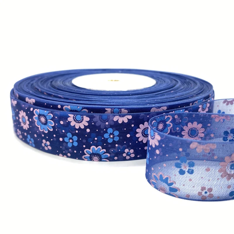 5 ярдов/рулон с фокусным расстоянием 25 мм цветочным принтом платье из органзы