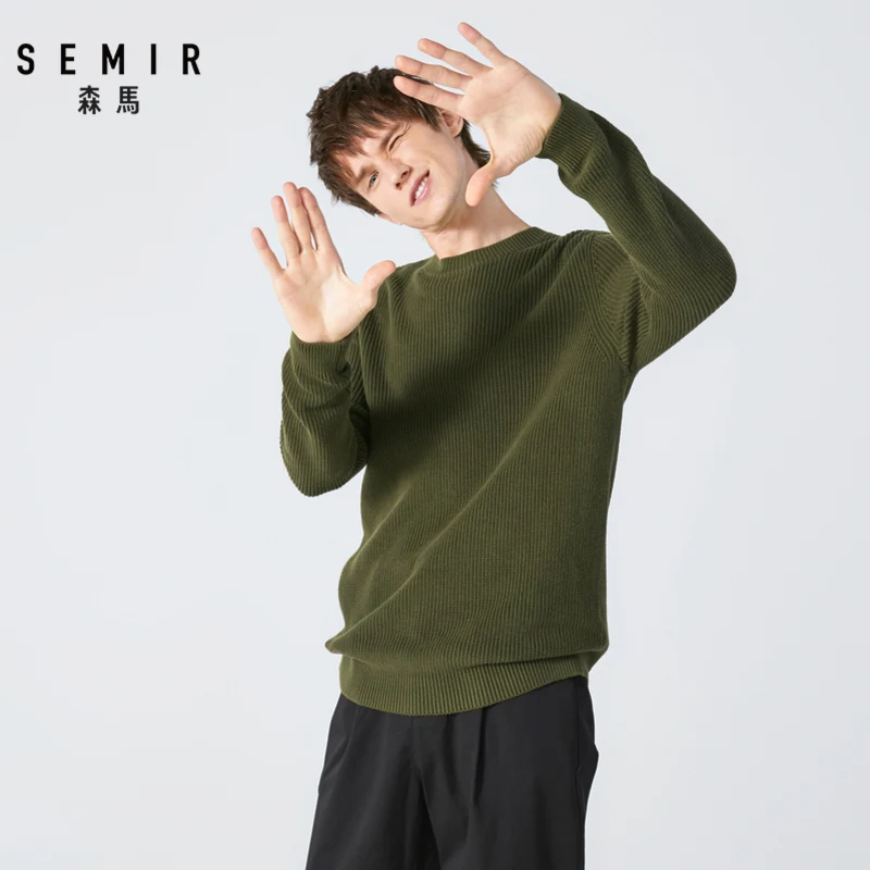 Semir свитер мужской Корейский тренд черный свитер мужской подростковый круглый вырез Водолазка Топы пуловеры