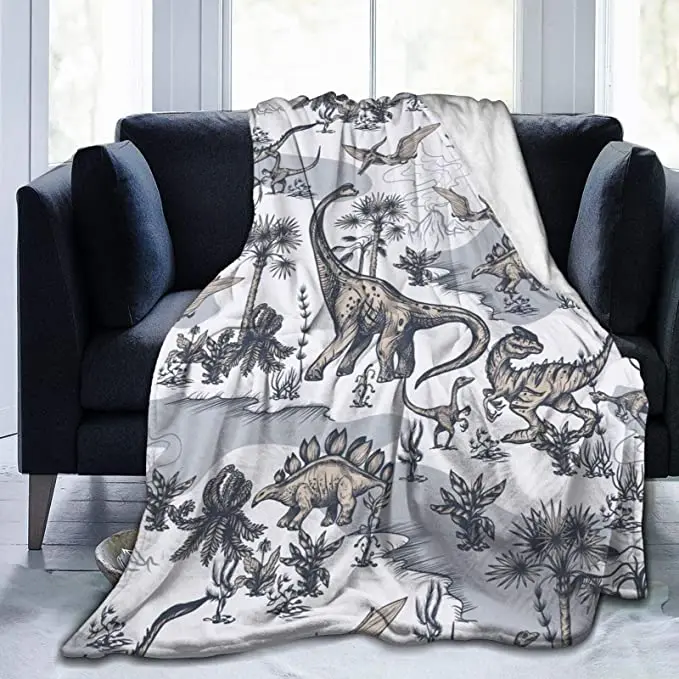 

Dinosaur Grey Trex Camp Cool Funny Flannel Fleece Throw Blanket Queen King Size Plush Soft Cozy Nursery Bedding Decor Wearable