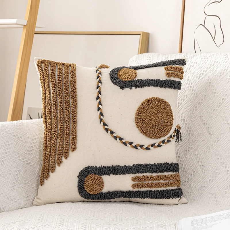 Boho Style Cushion Cover 45x45cm/30x50cm Cotton pillow cover Coffee Loop Tufted for Home decoration Netural Living Room Bedroom | Дом и сад