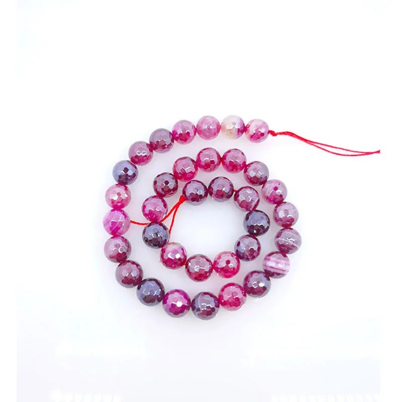 

6mm-12mm Natural Gemstone Electroplating Plum Red Color Agate Round Faceted Beaded Bracelet Jewelry Making Wealth Healthy Yoga