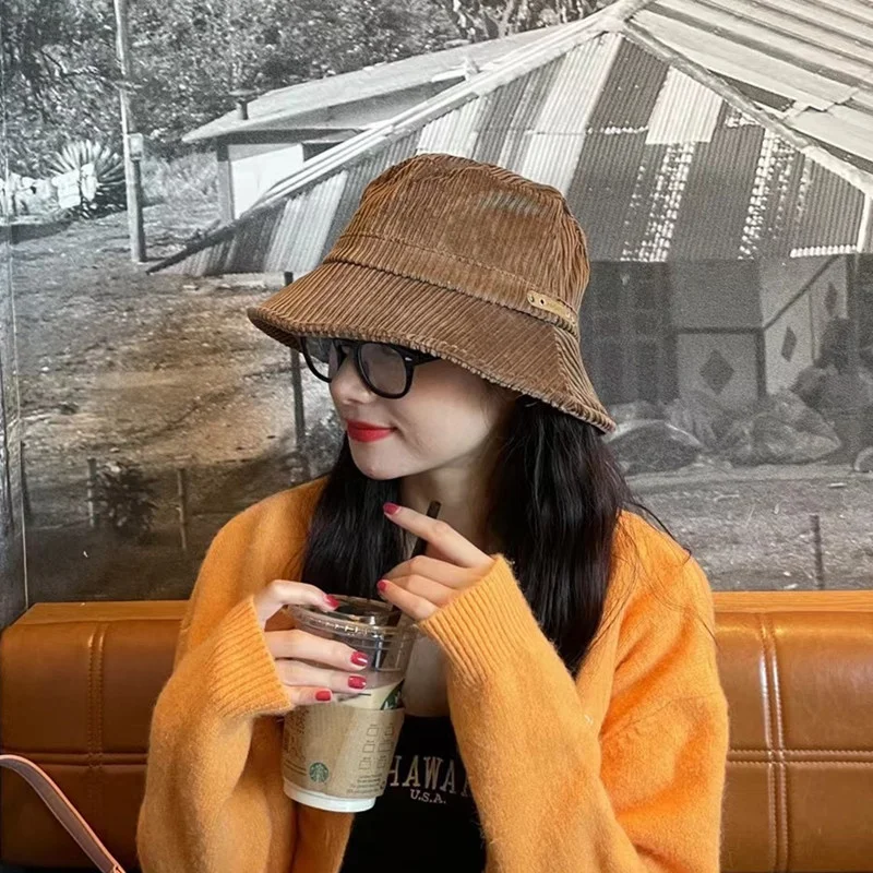 

Kpop Corduroy Fisherman Hat Autumn Winter Hipster Warm Casual Bucket Hats For Women Outdoor Hiking Beach Cap Streetwear Sunhat
