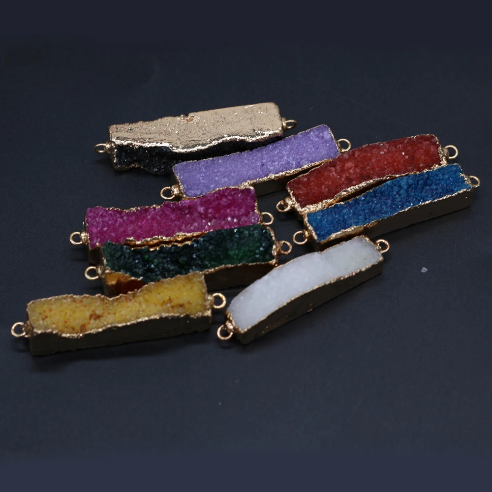 

Natural Stone Semi-precious Stone Rectangular Crystal Bud Exquisite Pendant with Gilt Edge for Making DIY Necklace Accessories
