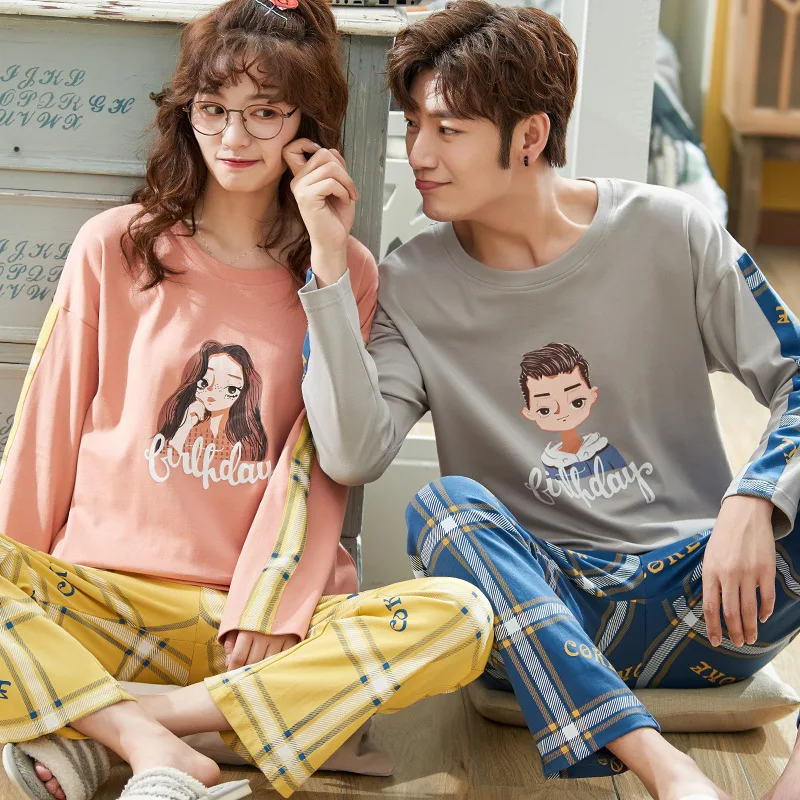 

NIGHTWA Cute pajamas set Women Sleepwear Loose Size Top and Pants Women Two Pieces Cotton Pjs Student Girls Home Clothing Suit