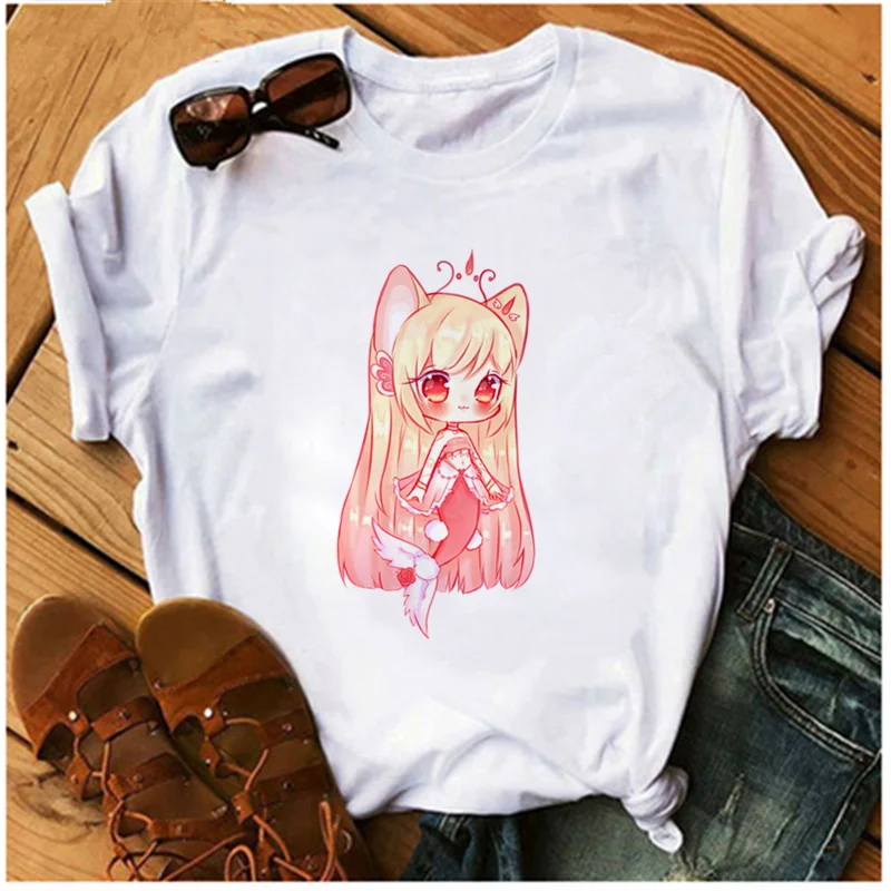 

Casual Cartoon Girl T-shirt Fashion Princess Kawaii Ladies Casual T-shirt White O-neck Summer Clothes AOWOF Mermaid T-shirt
