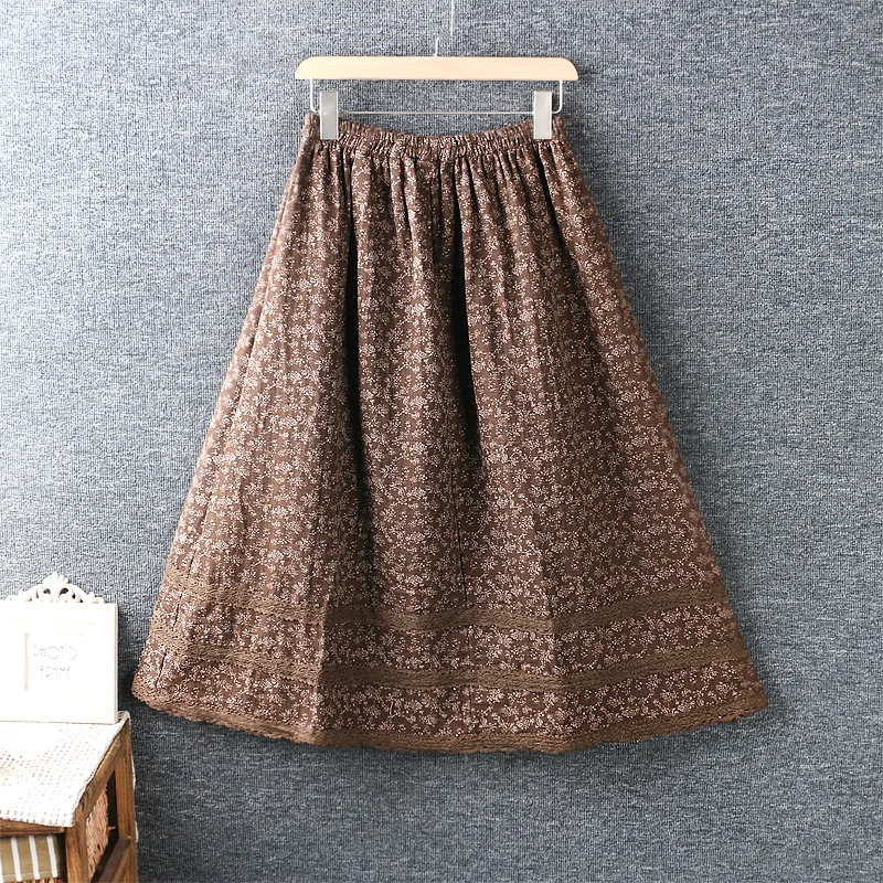

Winter thick cotton A-line flower print skirt retro Russian female long skirt female skirt Harajuku skirt medieval skirt