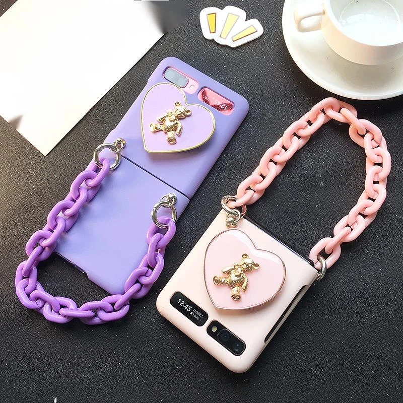 

For Samsung Z Flip 5G 4G Cute Love Heart Stand Holder Handbag Hand Chain Case Cover For Galaxy Z Flip 3 Conque Cute Gift Case