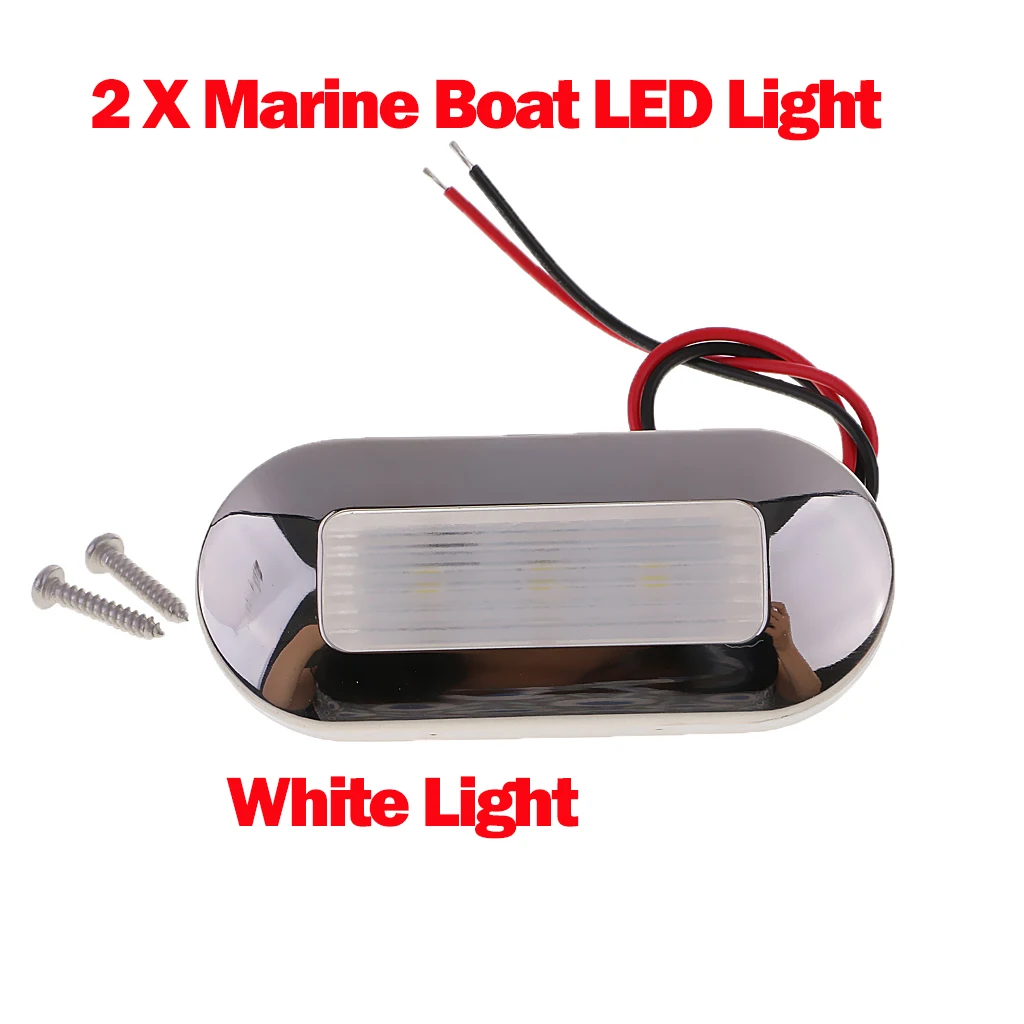 2 Pieces Marine/Boat LED Oblong Oval Surface Mount Courtesy Light - White | Автомобили и мотоциклы