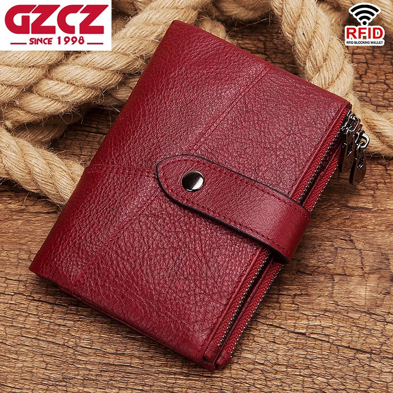 GZCZ Rfid кошелек из натуральной кожи для мужчин Crazy Horse кошельки короткий кошелек для монет мужская сумка для денег дизайнерский мини красный Walet качество