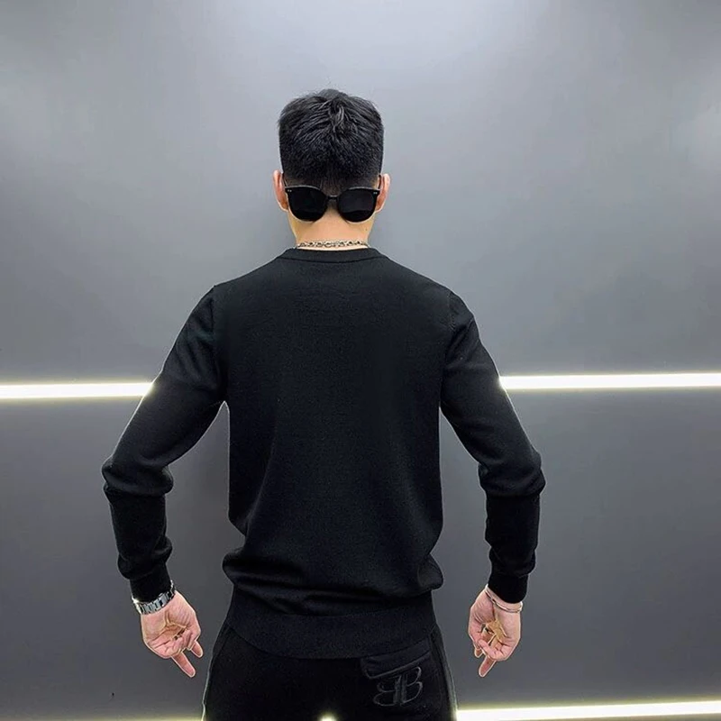 

New Casual Loose Men's Sweater High-Quality Knitted Round Neck Sports Hot Drill Skull Autumn And Winter Jacket Oversized