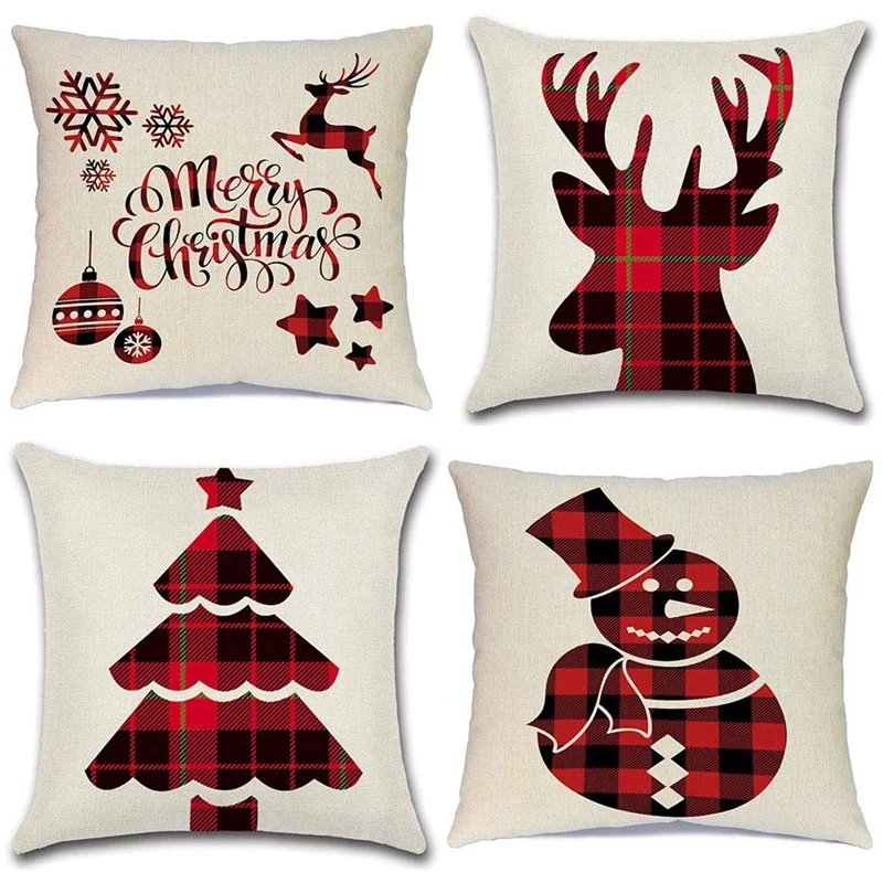 

Праздничный Рождественский Декор, Рождественский олень, Рождественская елка и снеговик, домашний декор, наволочки