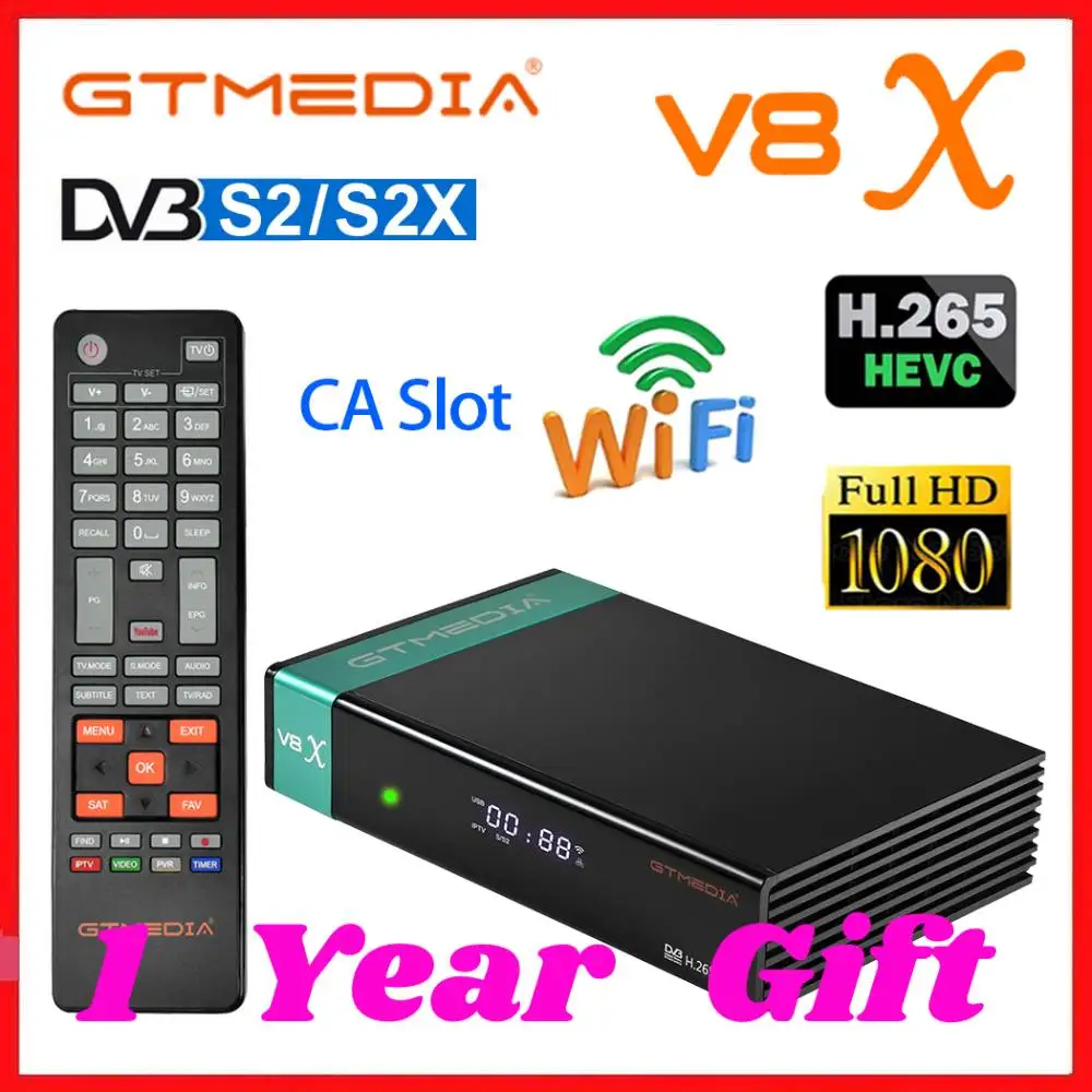 DVB S2 цифра спутниковый телевизионный ресивер GTMEDIA V8X H.265 S2X здания Wi Fi разъем CA Scart