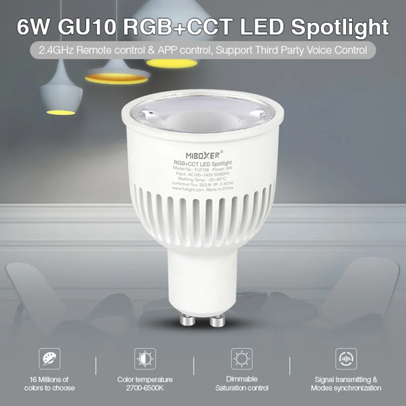 Miboxer 6 вт RGB + CCT светодиодный прожектор FUT106 GU10 с регулируемой яркостью