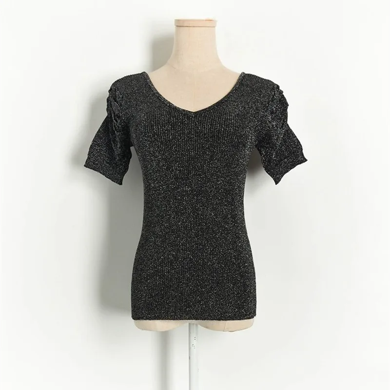 Брендовый Модный Блестящий Женский комплект с юбкой Летняя трикотажная футболка