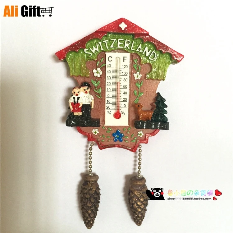 Швейцарский черный лес Cuckoo часы термометр 3D Магнитная Наклейка на холодильник