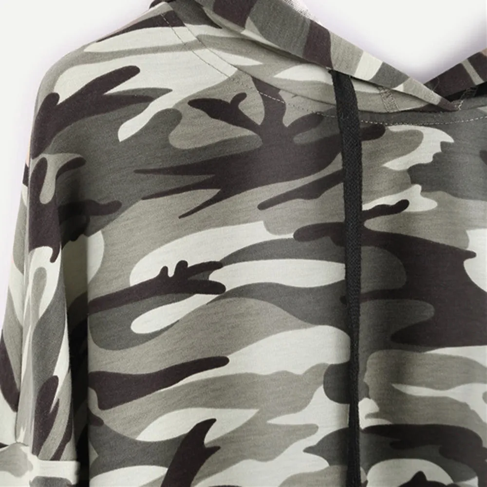 

Women's Hoodie Camouflage Printed Sweatshirt Long Sleeve Pullover Tops Blouse Short Hooded Sweatshirt R2