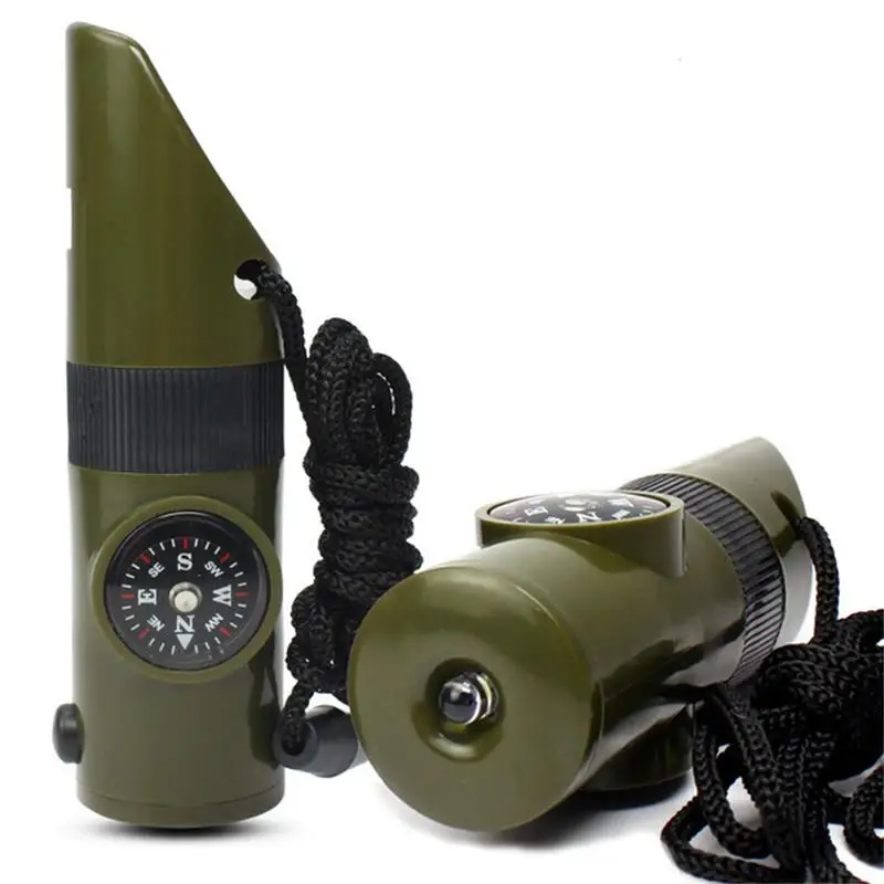Outdoor Survival Supplies Seven In One Whistle Multifunctional Emergency Compass Magnifying Glass Flashlight Thermometer | Спорт и