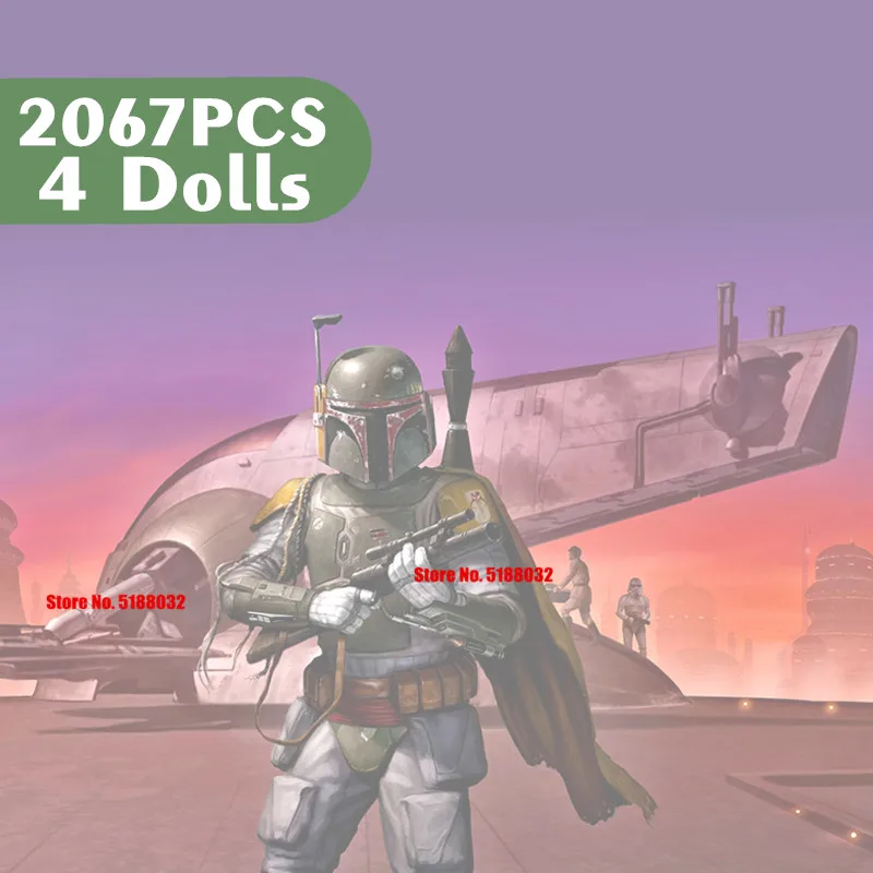 

New 2067PCS 4 Dolls Star Space Wars UCS Slave I Slave No.1 Model The Mandalorian 75060 Building Block Bricks Toys Movie Kid Gift