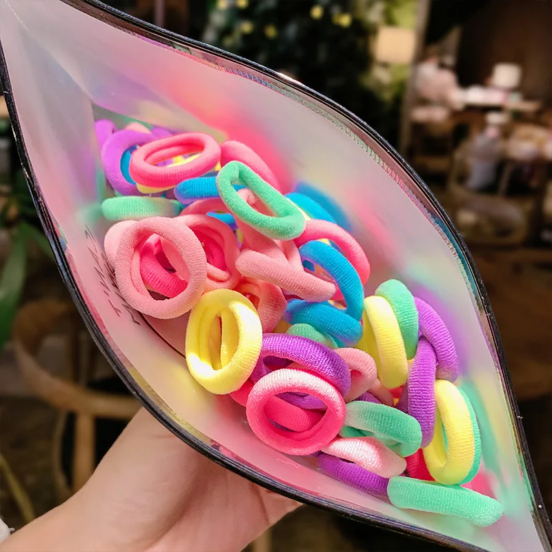 

BalleenShiny 100PCS Hair Ring Tie Hair Elastic Band Hair Band Rubber Band No Trace Child Baby Girl Princess Hair Accessories