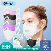 Elough-mascarilla desechable ffp2 de 4 capas, Máscara protectora homologada, KN95, color blanco y negro