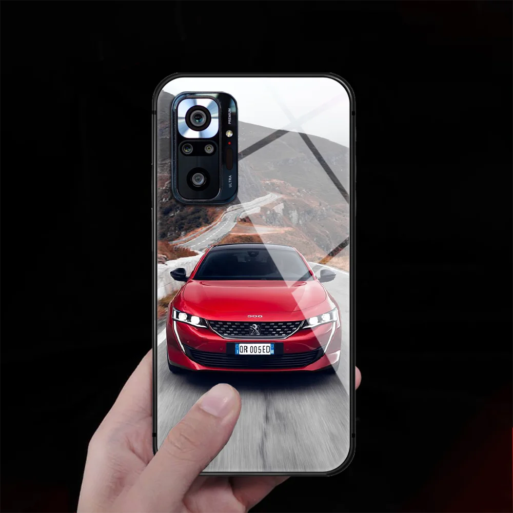 

Car Peugeot Tempered Glass Phone Case Cover For Xiaomi Redmi Note 7 8 9 10 K40 A C S T Pro Black Trend Shell Black