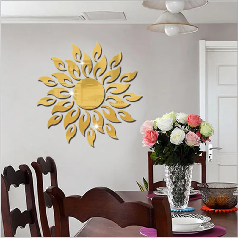 Солнце огонь Подсолнух Наклейка на стену 3D зеркальный эффект художественная