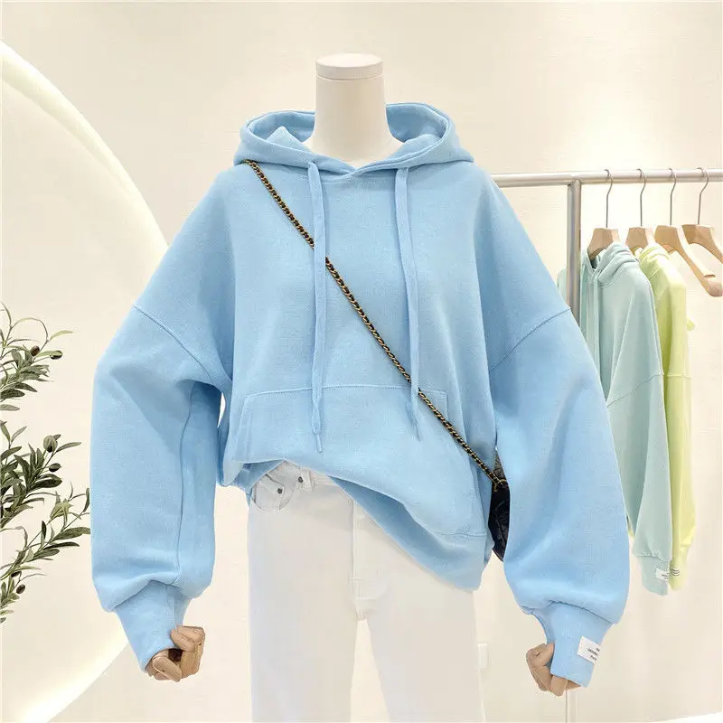 

Sweater Women's Spring Autumn Thin Section 2021 New Pure Color Loose Thin Drawstring Hooded Jacket Sweatshirt Hoodie
