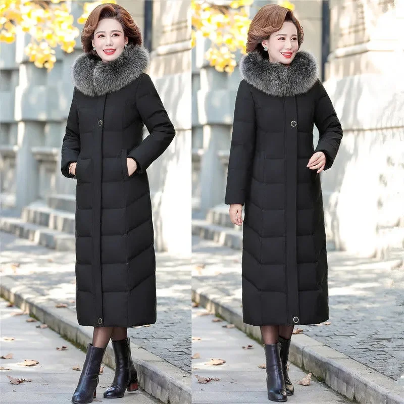 Mother Winter Coat Women's Long Section Over The Knee Down Cotton Jackets Mddle-Aged And Elderly Parkas Female Thickened Outwear