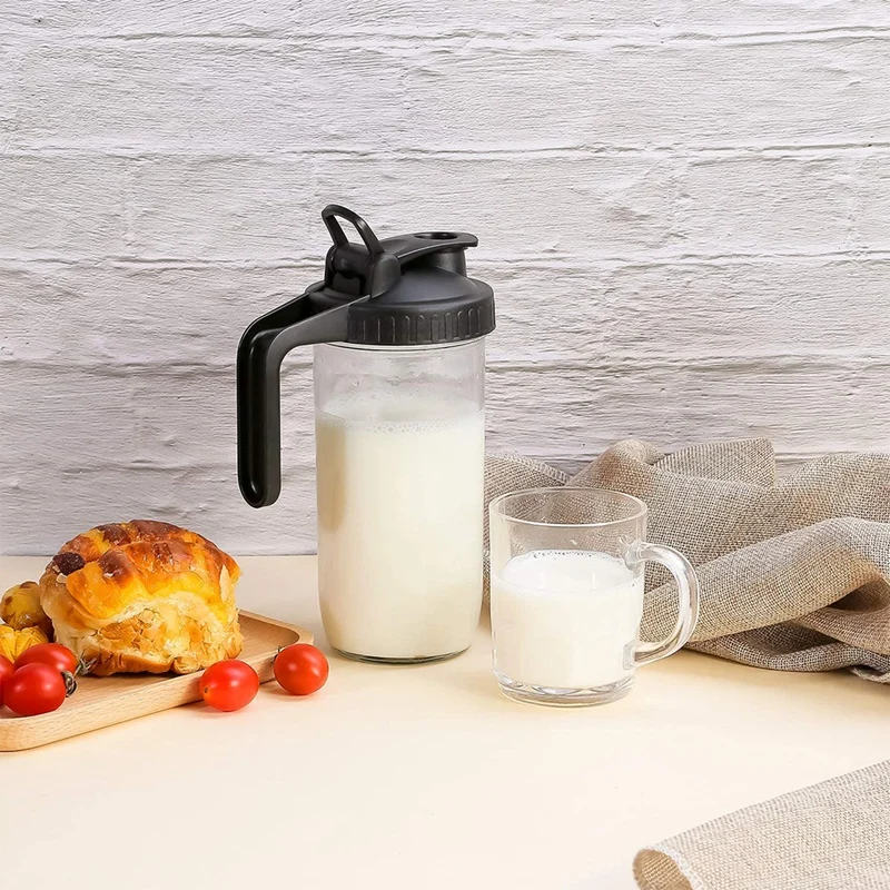 

Wide Mouth Mason Jar Pour Lids,2 Pcs Flip Cap Lid with Handle & 2 PCS Leak-Proof Seal Lids for Food Storage