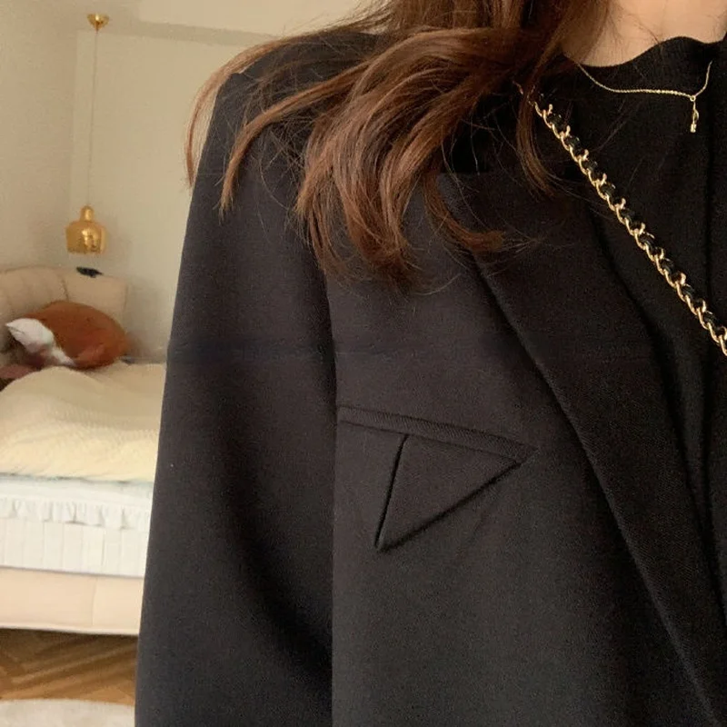 

Blazers Women Long Sleeve Pocket Solid Loose Casual Elegant Classic Simple Ulzzang Buttons Korean Style Retro Chic Trendy Female