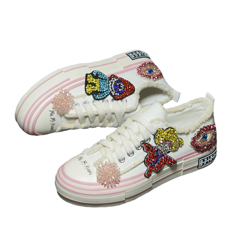 

Luxury Design Rhinestones White Platform Chunky Sneakers Women 2021 Cute Ladies Trainers Thick Bottom Casual Shoes Basket Femme