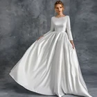 Классические простые свадебные платья трапециевидной формы, драпировка бисер с длинным рукавом, длина Foor 2020, Новое поступление, женские свадебные платья