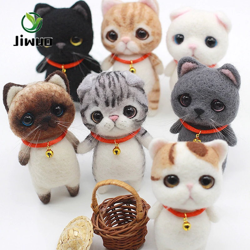 

Jiwuo Creative Handmade Pets Toy Doll Wool Felt Needle Poked Kitting DIY Cute Animal Cat Non-Finished Wool Felting Material