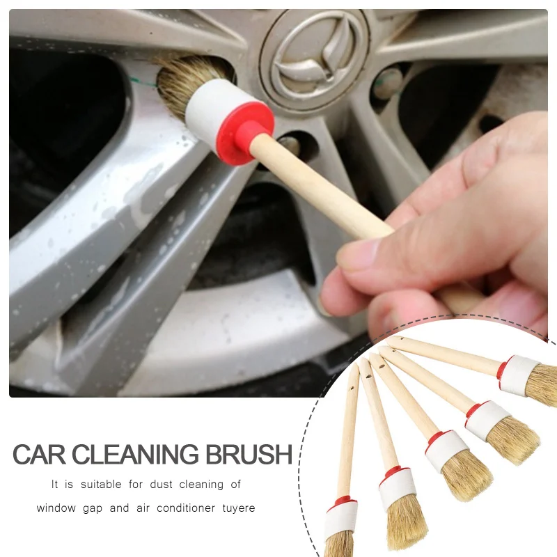 

5PCS Car Engine Crevice Interior Brush Cleaning Brush Air Outlet Engine Air Conditioner Washable Round Head Wooden Soft Brush
