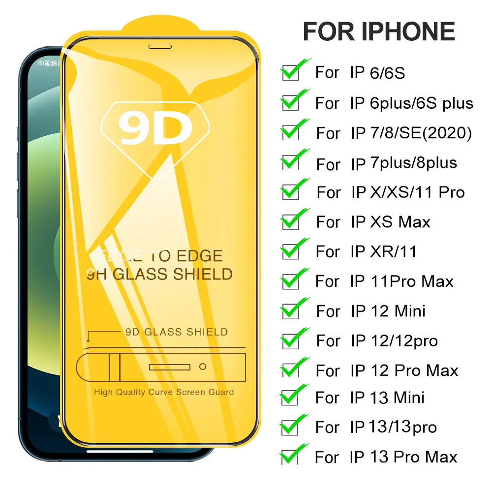 9D полное закаленное стекло для iPhone 13 12 11 Pro Max Mini SE 6 s 7 8 Plus XR X XS защита экрана