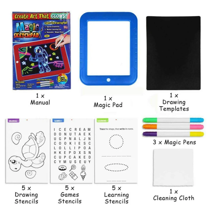 

3D Magic Drawing Pad LED Light Luminous Board Intellectual Developmen Toy Children Painting Learning Tool Painting Toy