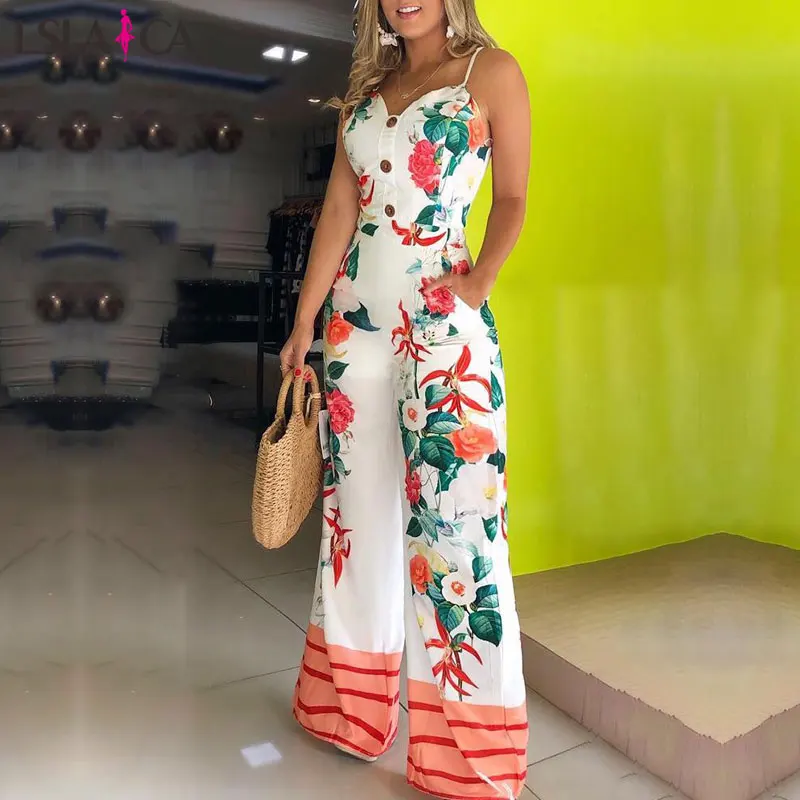 

Strap SLIM STRAIGHT positioning printing Jumpsuit flared pants