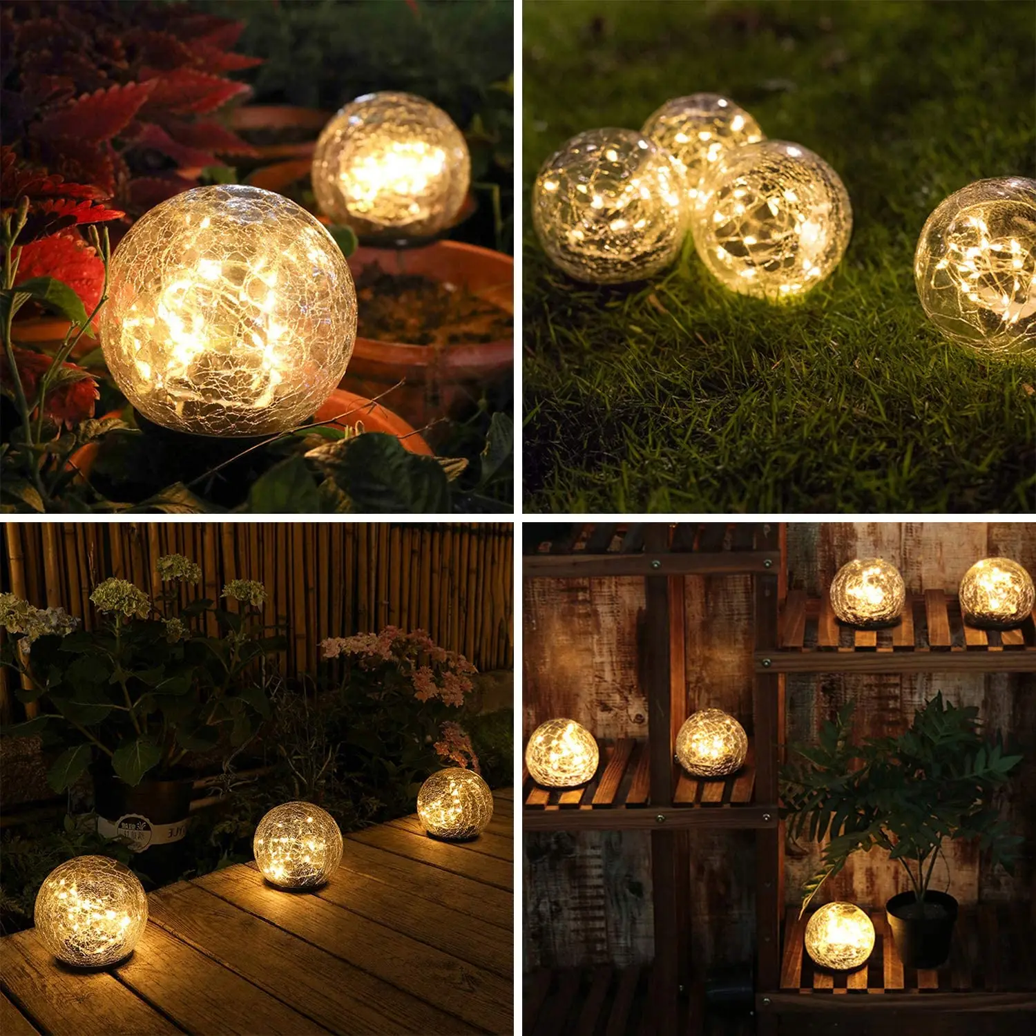 

2 Pack Garden Solar Lights Cracked Glass Ball Waterproof Auto ON/Off Warm White for Outdoor Decorations Pathway Patio Yard Lawn