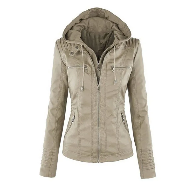 

Winter Plus Size 7XL Leather Jacket Women Hooded Detachable Zipper Casual Jackets Coats Ladies Short Solid Fashion Women Jacket