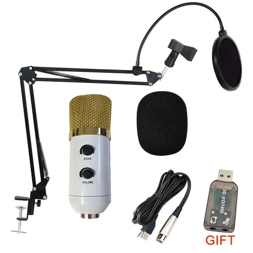 WHITE MK-F100TL Профессиональный USB студийный компьютерный конденсаторный микрофон для записи видео и караоке - Цвет: WHITE