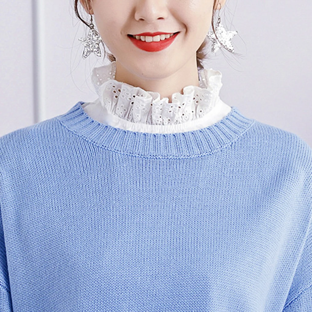 Однотонная женская блузка с цветочным принтом и оборками ложный воротник