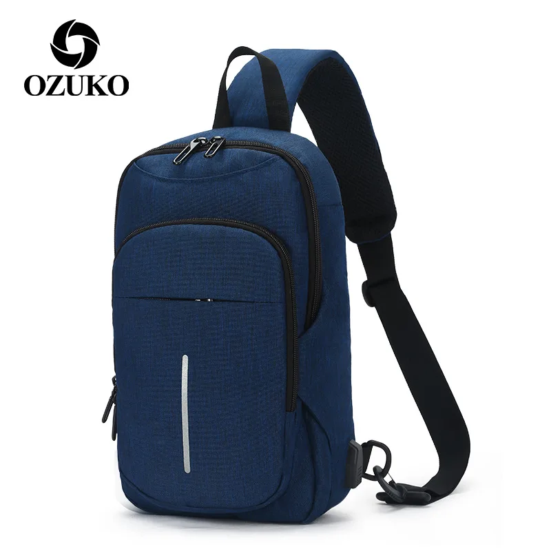 Ozuko/Новинка; Мужская однотонная сумка-мессенджер из ткани Оксфорд; унисекс; Usb; деловая мужская сумка-мессенджер; Повседневная Сумка-тоут на одно плечо для подростков - Цвет: blue