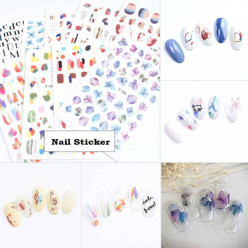 

1Pc Summer Pattern Nail Art Manicure Sticker Rainbow Graffiti Adhesive 3D Foil Wraps Sticker Decal For Nails Multi-designs
