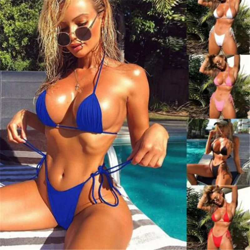 2Pcs Sexy Women Summer Swimwear Bikini Set Bra Tie Side G-String Thong Beach Triangle Suit Swimsuit Bathing Swimming Suits | Женская