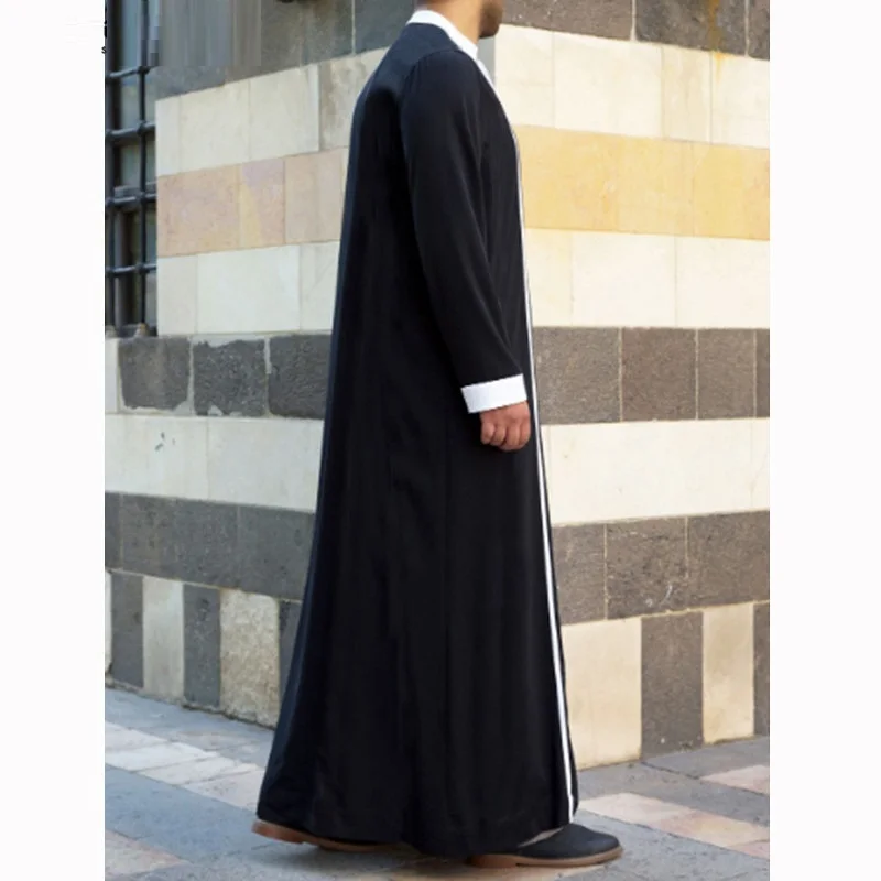 

BUSHRA Vestidos Arabe Men Islamic Arabic Kaftan Muslim Long Sleeve Patchwork Abaya Robes Men Jubba Thobe