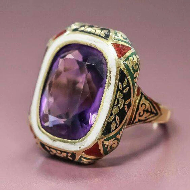 1 New retro bohemian purple color zircon ring, luxury stone ladies gold color wedding ring, gift ladies ring A5M271 - Цвет основного камня: 1