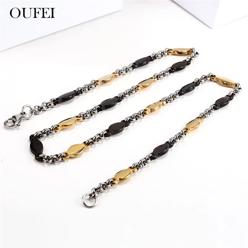 OUFEI длинное ожерелье браслет набор ювелирных изделий из нержавеющей стали